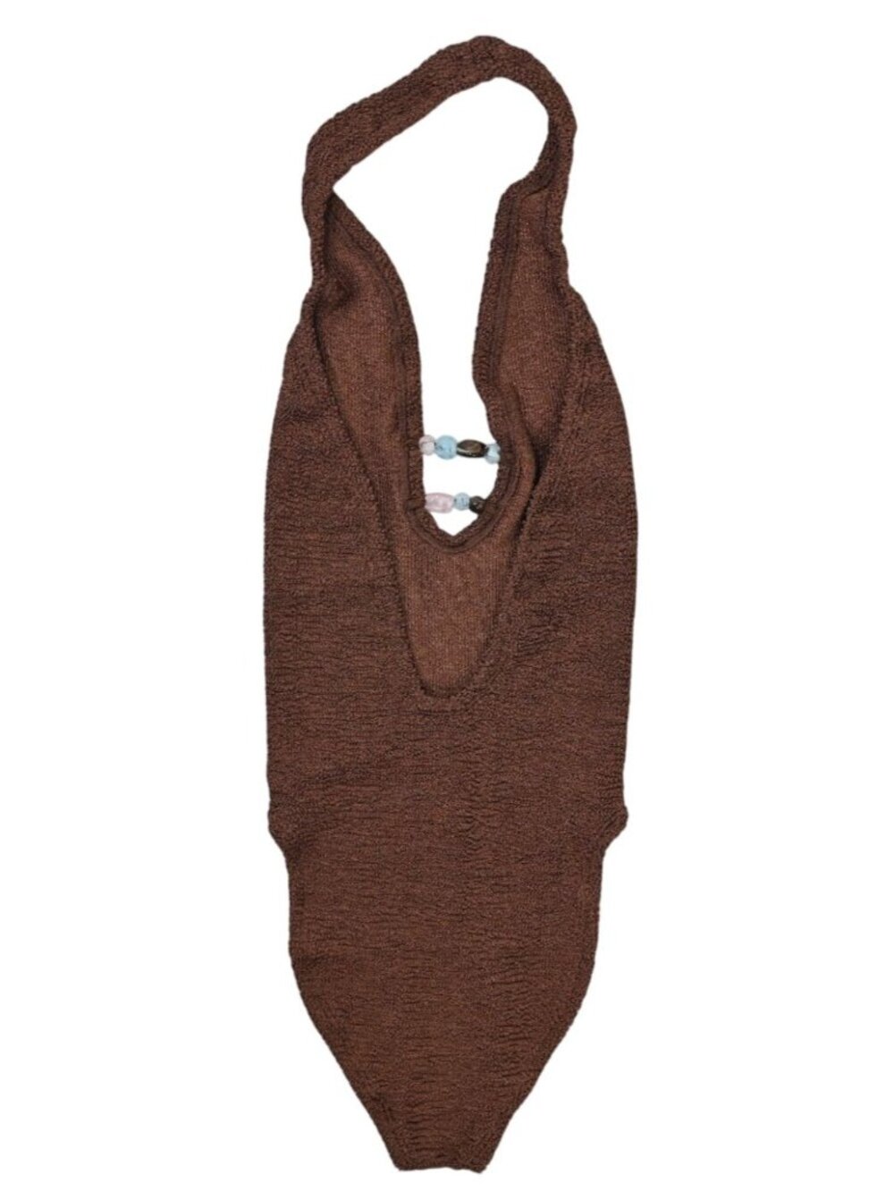 Hunza G Adriana Bead-Embellished Original Crinkle Swimsuit in Chocolate - Picture 2 of 4